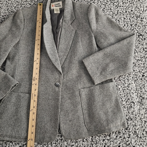 Vintage Women's Gray Wool Tweed Blazer Size 16 M L Cristin Stevens Jacket Fall - Picture 11 of 13